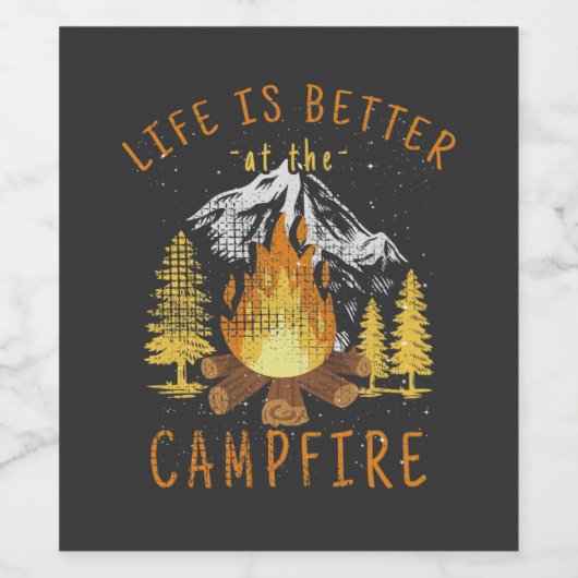 Het leven is beter op de kampvuur wijn etiket (Enkel label)