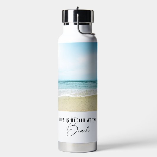 Het leven is beter op de strand foto waterfles (Links)