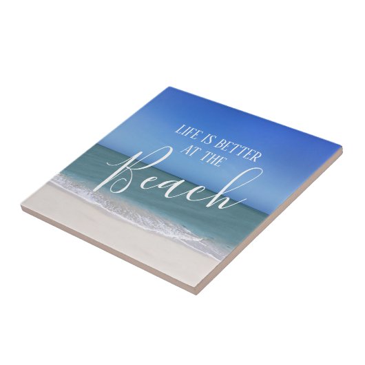 Het leven is beter op de strand mooie foto tegeltje (Zijkant)