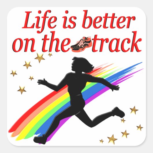 HET LEVEN IS BETER OP DE TRACK RUNNER DESIGN VIERKANTE STICKER (Voorkant)