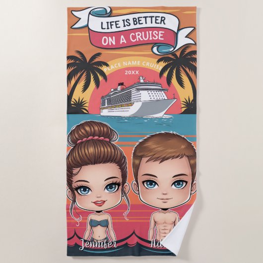 Het leven is beter op een Cruise Custom Chibi vaka Strandlaken (Voorkant)
