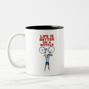 Het leven is beter op een fiets tweekleurige koffiemok