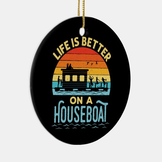 Het leven is beter op een woonboot keramisch ornament (Rechts)