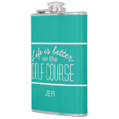 Het leven is beter op het Blauwgroen monogram Golf Heupfles (Links)