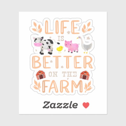 Het leven is beter op het Boerderij schattige dier Sticker (Vel)