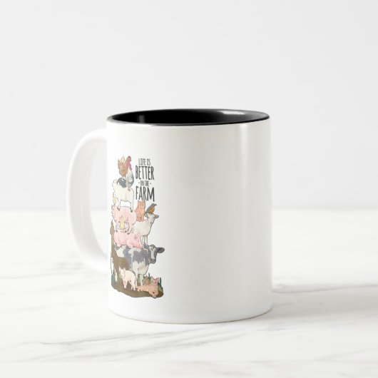 Het leven is beter op het Boerderij. Tweekleurige Koffiemok (Voorkant links)