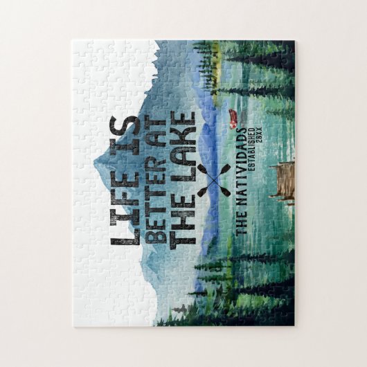 Het leven is beter op het meer | Familienaam Legpuzzel (Verticaal)