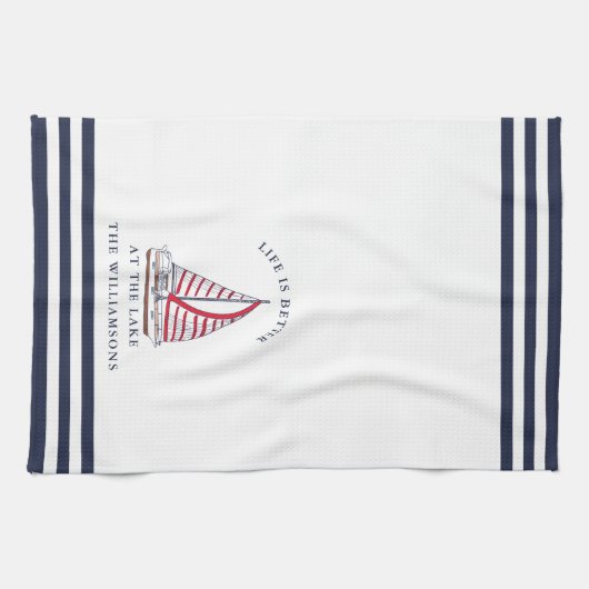 Het leven is beter op het meer Nautical Theedoek (Horizontaal)