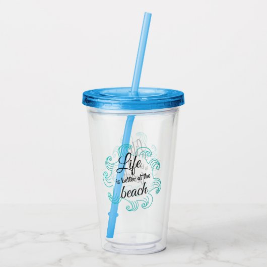 Het leven is beter op het strand acryl drinkbeker (Achterkant)
