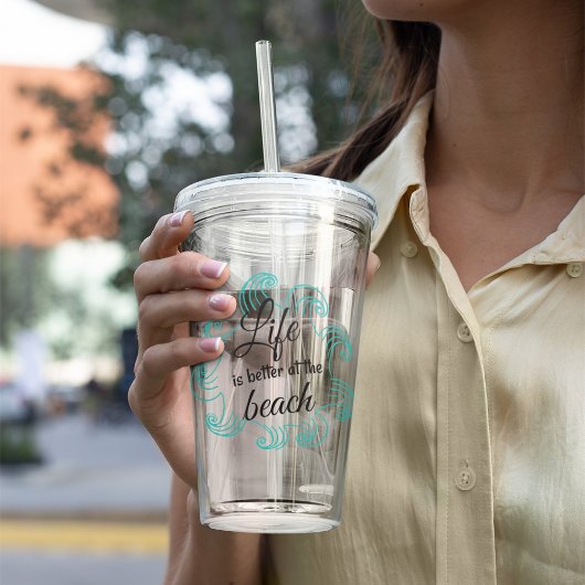 Het leven is beter op het strand acryl drinkbeker