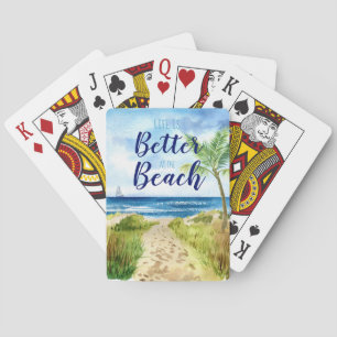 Het leven is beter op het strand aquarel citaat pokerkaarten