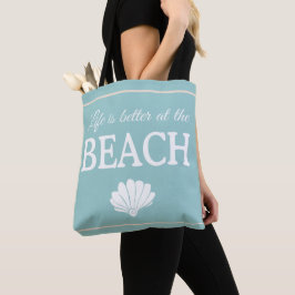 Het leven is beter op het strand citaat turquoise tote bag