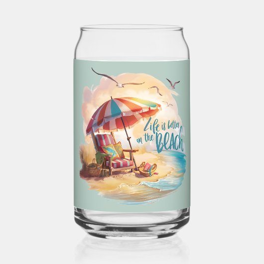 Het leven is beter op het strand Coastal Aesthetic Blikvorm Glas (Voorkant)