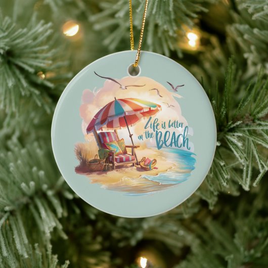 Het leven is beter op het strand Coastal Aesthetic Keramisch Ornament (Boom)