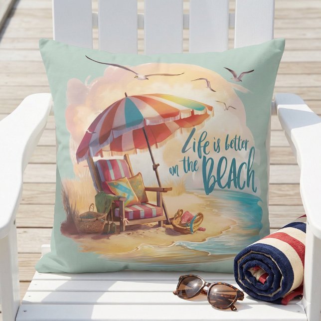 Het leven is beter op het strand Coastal Aesthetic Kussen (Life Is Better on the Beach Coastal Aesthetic Throw Pillow Mockup A)
