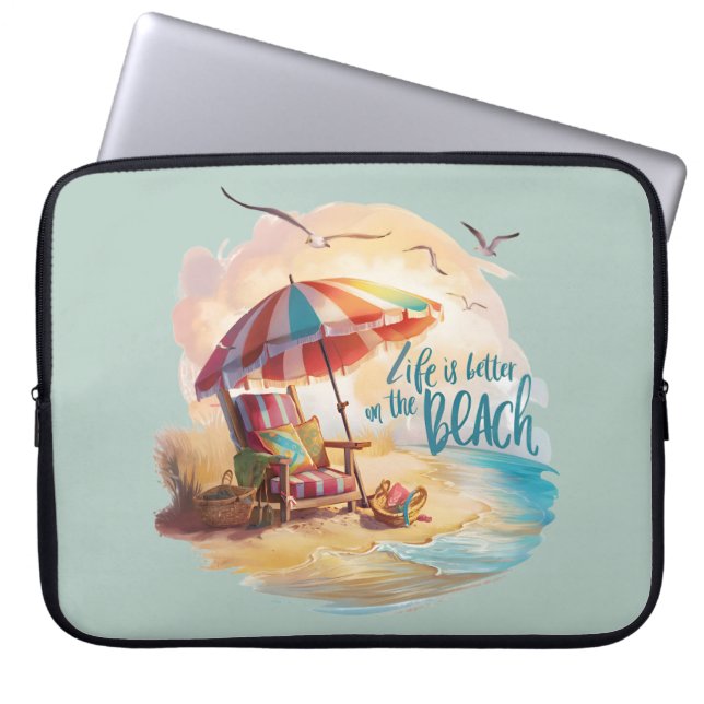 Het leven is beter op het strand Coastal Aesthetic Laptop Sleeve (Voorkant)