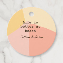 Het leven is beter op het strand geel sinaasappel  bedankjes labels