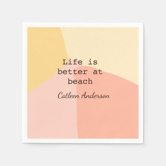 Het leven is beter op het strand geel sinaasappel  servet (Voorkant)