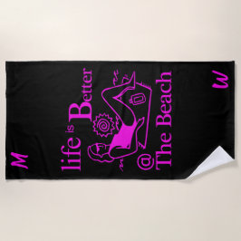 Het leven is beter op het strand Hot Pink Black Strandlaken