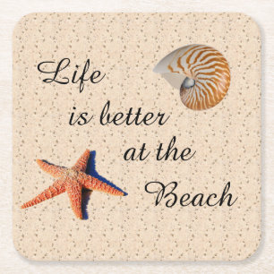 Het leven is beter op het strand kartonnen onderzetters