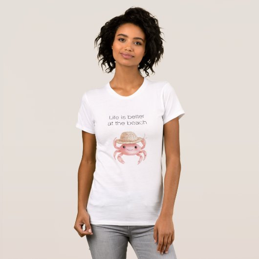 Het leven is beter op het strand krab t-shirt (Voorkant volledig)
