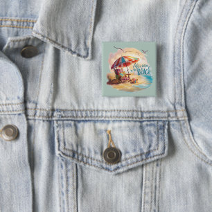 Het Leven is Beter op het Strand Kust Esthetiek Vierkante Button 5,1 Cm