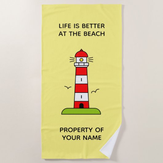 Het leven is beter op het strand, leuke vuurtoren  strandlaken (Voorkant)