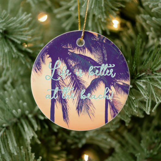 Het leven is beter op het strand palmboom Kerstmis Keramisch Ornament (Boom)