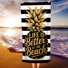 Het leven is beter op het strand Pineapple Stripes Strandlaken