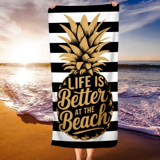 Het leven is beter op het strand Pineapple Stripes Strandlaken