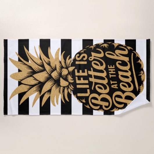 Het leven is beter op het strand Pineapple Stripes Strandlaken (Voorkant)