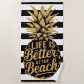 Het leven is beter op het strand Pineapple Stripes Strandlaken (Voorkant)