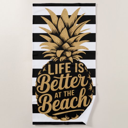 Het leven is beter op het strand Pineapple Stripes Strandlaken (Voorkant)