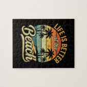 Het leven is beter op het strand Retro zomer vakan Legpuzzel (Horizontaal)