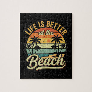 Het leven is beter op het strand Retro zomer vakan Legpuzzel