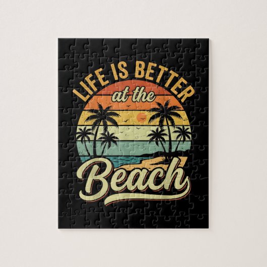 Het leven is beter op het strand Retro zomer vakan Legpuzzel (Verticaal)