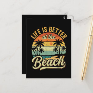 Het leven is beter op het strand Retro zomervakant Briefkaart