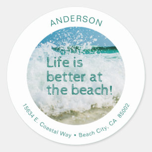 Het leven is beter op het strand ronde sticker