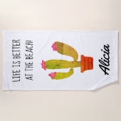 Het leven is beter op het strand schattige cactus  strandlaken (Voorkant)