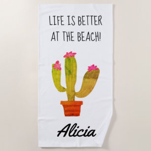 Het leven is beter op het strand schattige cactus  strandlaken