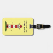 Het leven is beter op het strand schattige vuurtor bagagelabel (Voorkant horizontaal)