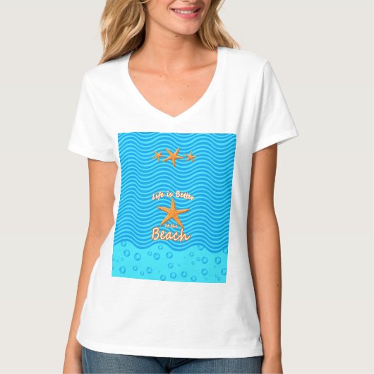 het leven is beter op het strand t-shirt (Voorkant)