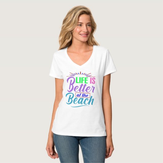 Het leven is beter op het strand t-shirt (Voorkant volledig)