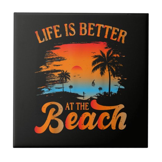 Het leven is beter op het strand tegeltje (Voorkant)