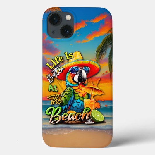 Het leven is beter op het strand Tropical Parrot Case-Mate iPhone Case (Achterkant)