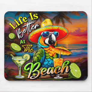 Het leven is beter op het strand Tropical Parrot Muismat