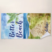 Het leven is beter op het strand Waterverf Monogra Strandlaken (Voorkant)