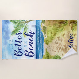 Het leven is beter op het strand Waterverf Monogra Strandlaken