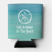 Het leven is beter op het strand zand dollar koelb blikjeskoeler (Voorkant)