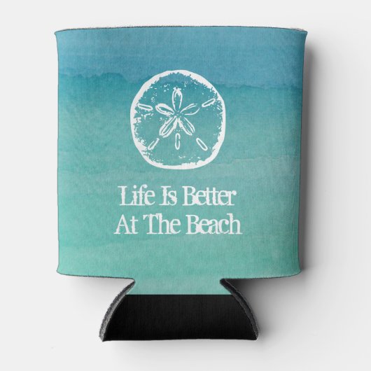 Het leven is beter op het strand zand dollar koelb blikjeskoeler (Voorkant)